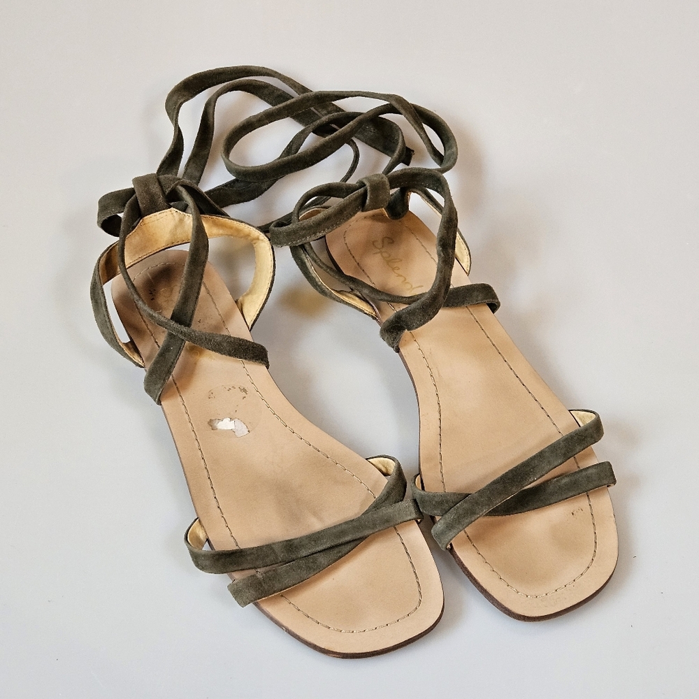 Splendid Janelle Moss Wrap-Tie Flat Sandals - Sz 10